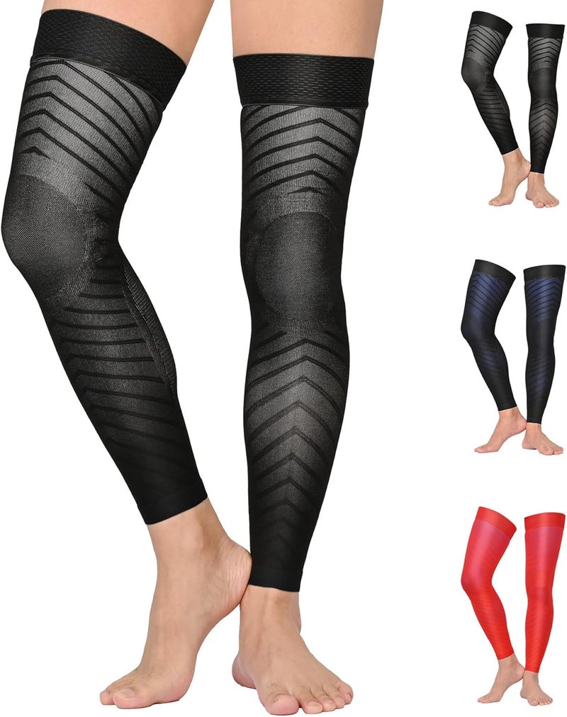 MGANG Full Leg Compression Sleeves for Men & Women, Thigh High 20-30mmHg Graduated Compression Stockings for Thigh Calf Knee Support, Pain, Swelling, Varicose Veins, Running, Sports, 1 Pair, Black L - Image 1